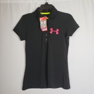 Under Armour Black Pink Green Polo Shirt Heatgear